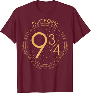 Harry Potter Platform 9 & 3/4 Train Station Line Art Logo T-Shirt - T-Shirt | Maroon