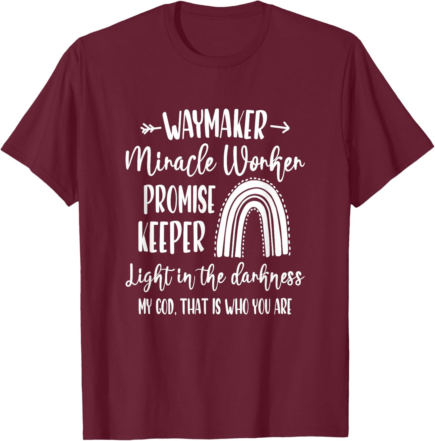 Kids Waymaker Miracle Worker Rainbow Christian T-Shirt - T-Shirt | Maroon