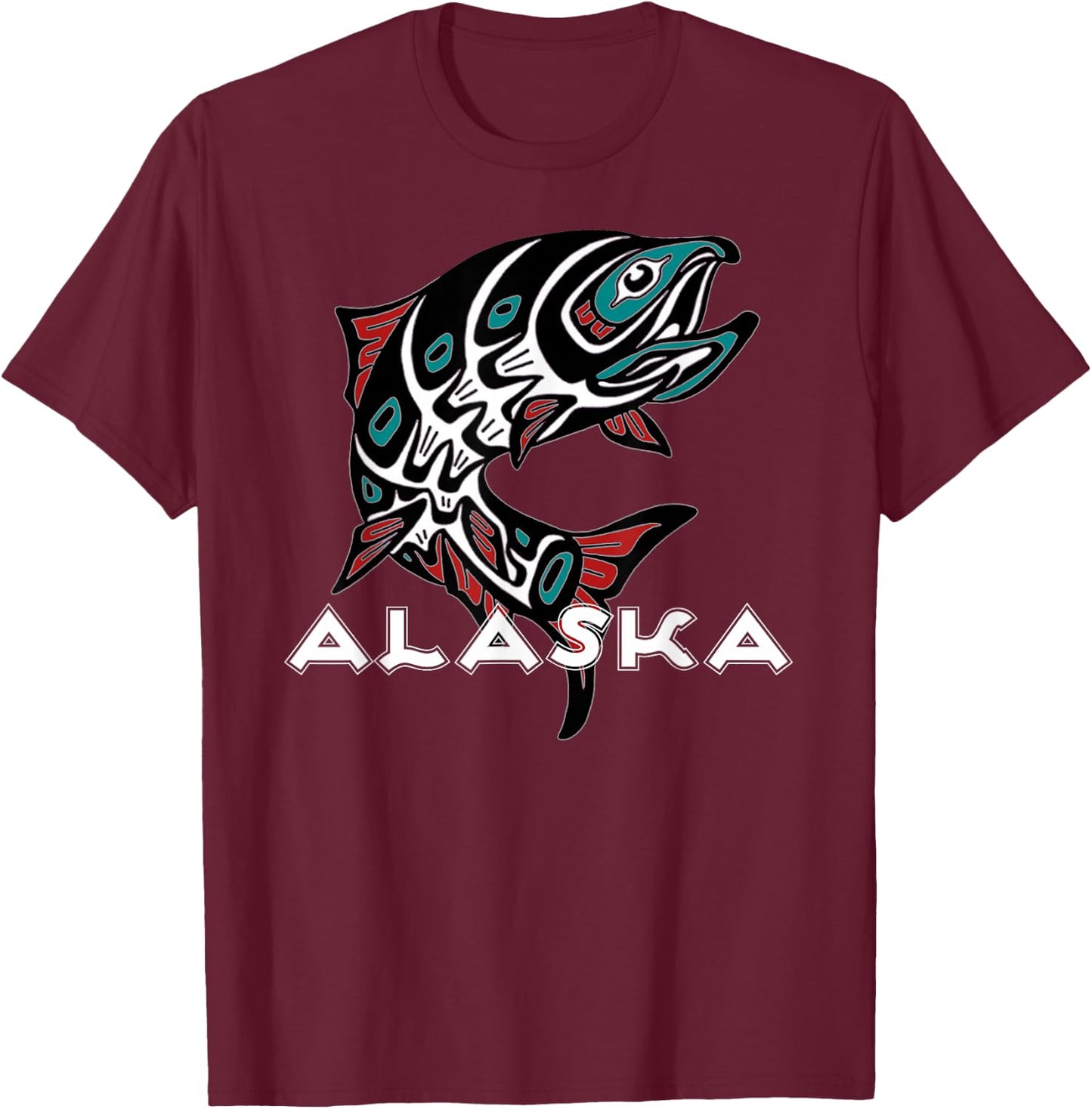 Alaska Salmon Fishing Native American Indigenous Tlingit Art T-Shirt - T-Shirt | Maroon