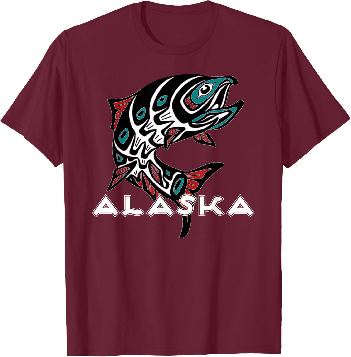 Alaska Salmon Fishing Native American Indigenous Tlingit Art T-Shirt - T-Shirt | Maroon