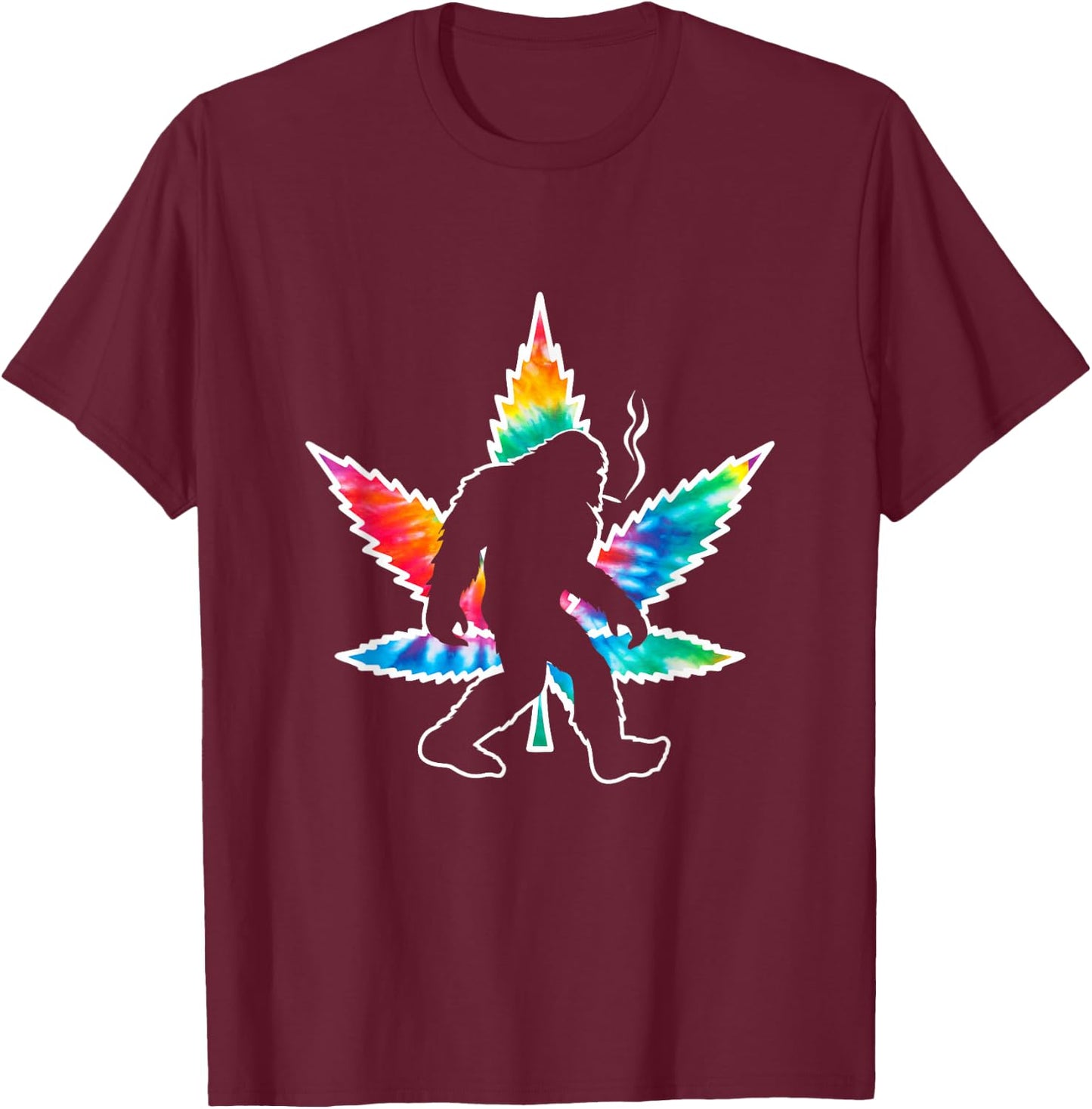 Sasquatch Bigfoot Tie Dye Pot Leaf T-Shirt - T-Shirt | Maroon