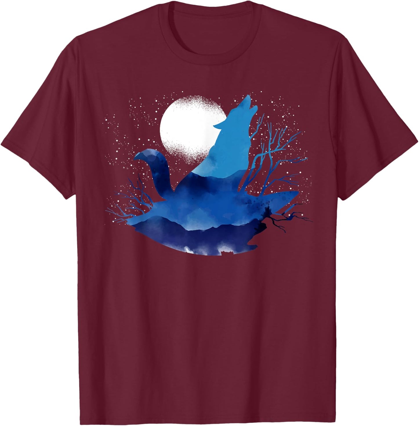 Howling Predator Wildlife Animal Full Moon Light Wolf T-Shirt - T-Shirt | Maroon