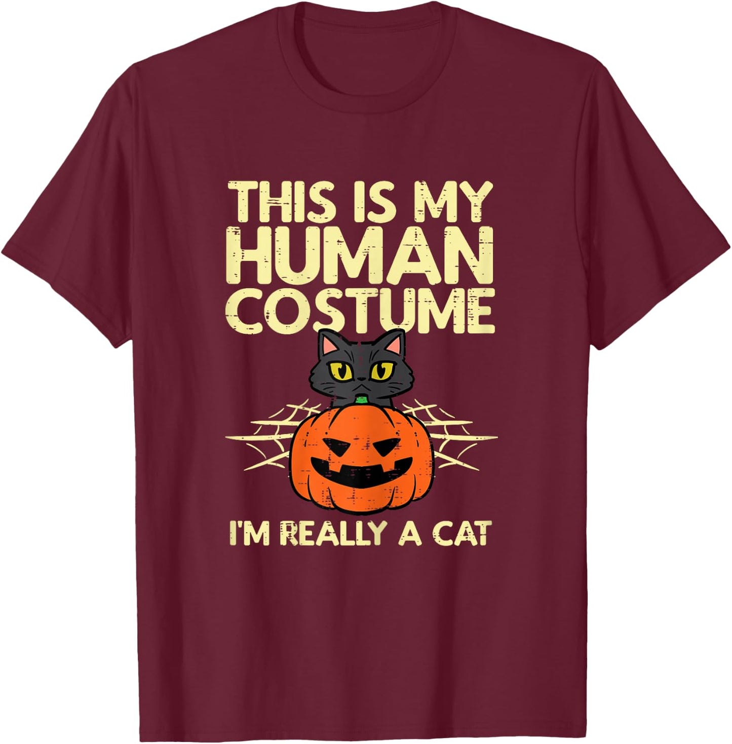 Halloween My Human Costume Im A Cat Costume Women Girls Kids T-Shirt - T-Shirt | Maroon