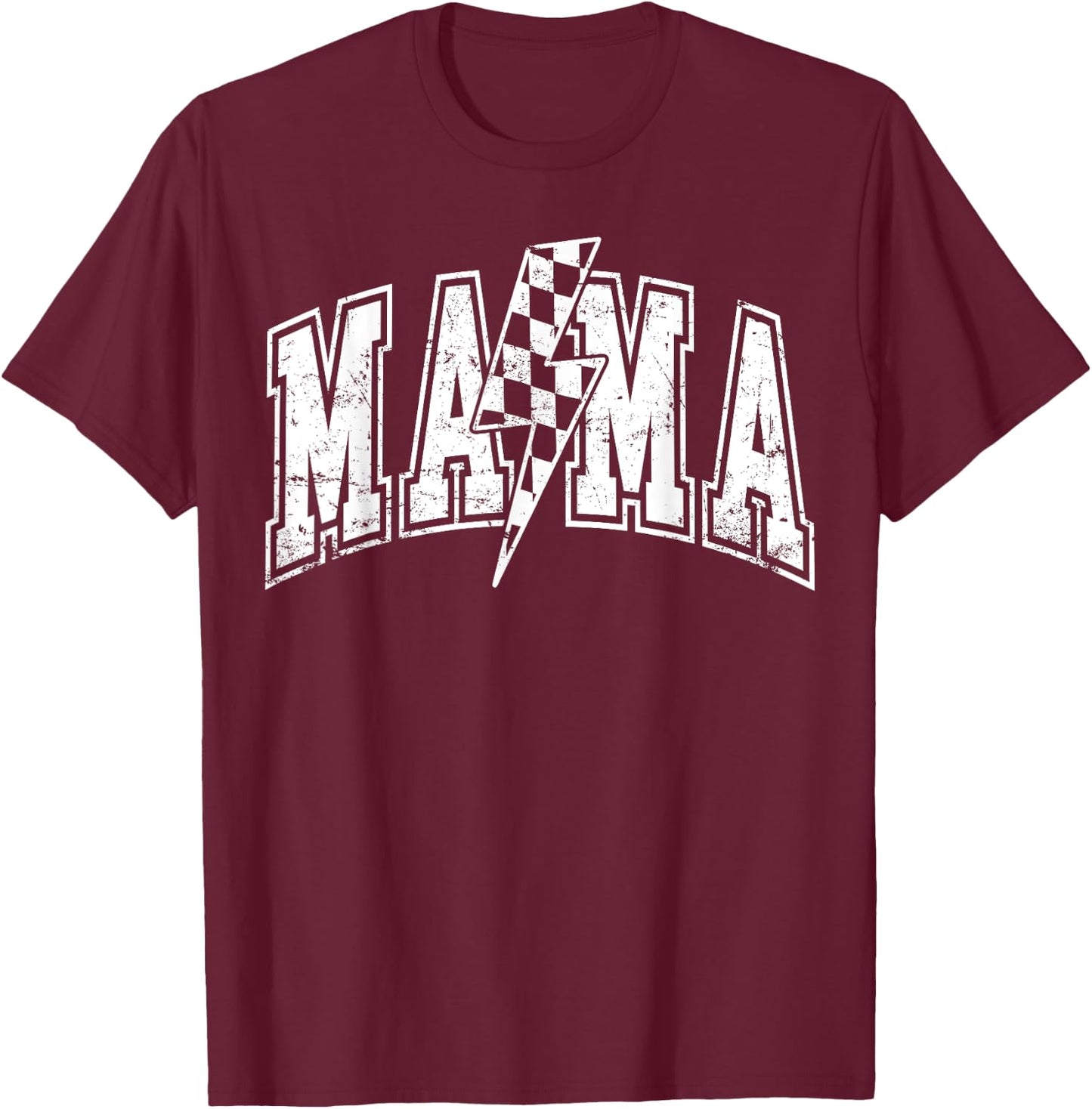 Mama Lightning Bolt Checkered Varsity Mom Women Mother's Day T-Shirt - T-Shirt | Maroon
