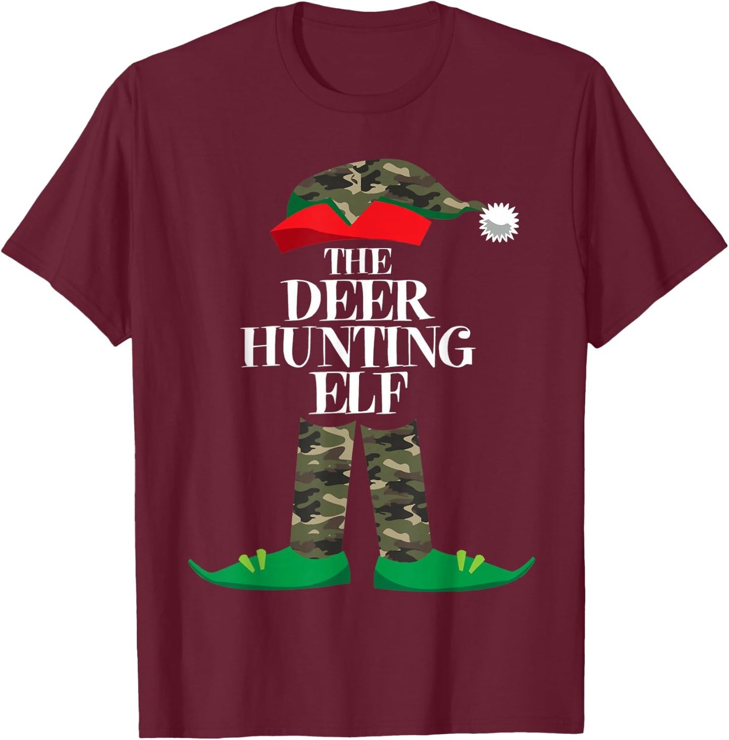 Deer Hunting Elf Matching Group Family Elf Christmas Pajama T-Shirt - T-Shirt | Maroon