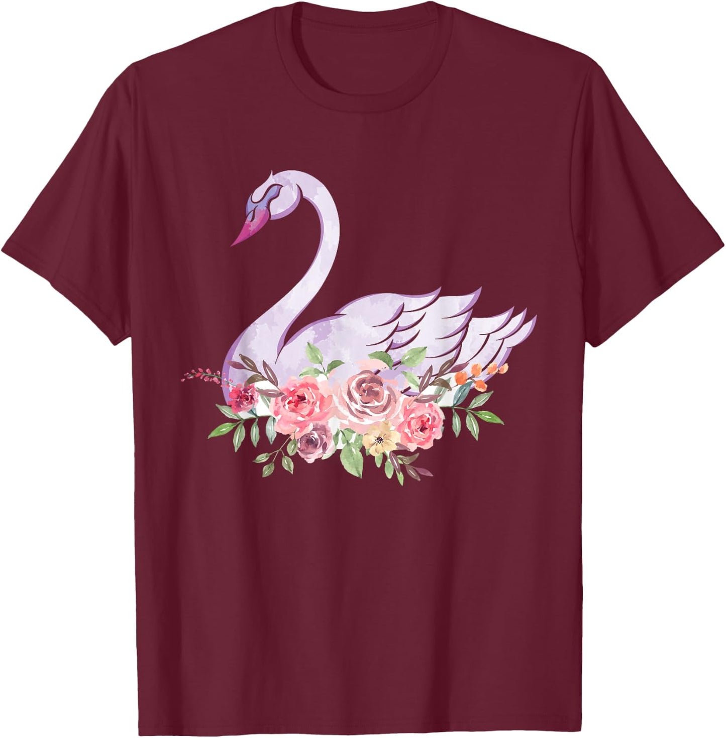 Flower Crown Cute Bird Women Gift Beautiful Swan T-Shirt - T-Shirt | Maroon