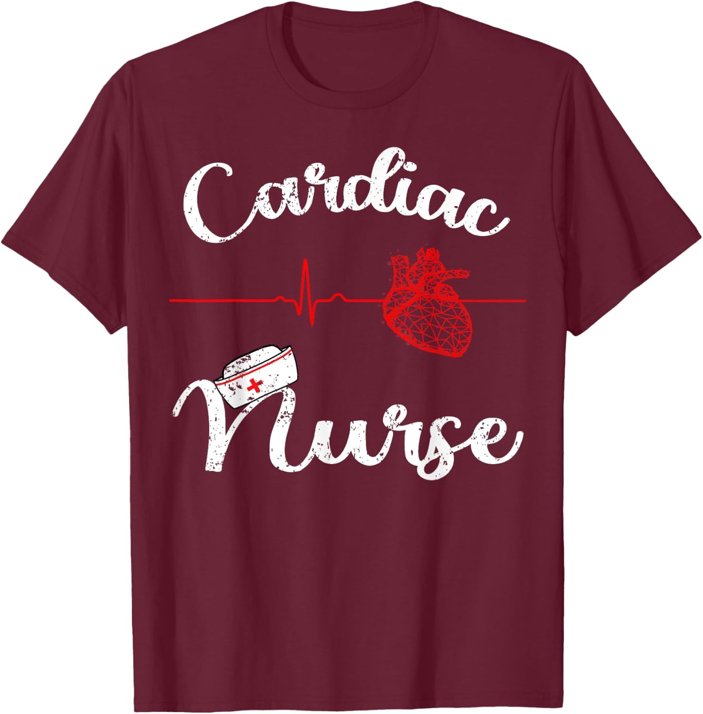 Cardiac Nurse Cardiology Heartbeat EKG Nurse Graduating Gift T-Shirt - T-Shirt | Maroon