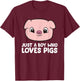 Pig Farmer Boy Just a Boy Who Loves Pigs T-Shirt - T-Shirt | Maroon