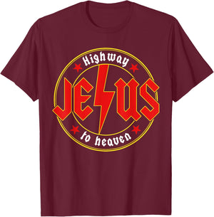 Jesus Highway To Heaven Christian Bible Verse Faith Prayer T-Shirt - T-Shirt | Maroon