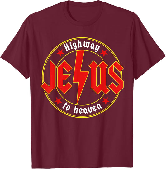 Jesus Highway To Heaven Christian Bible Verse Faith Prayer T-Shirt - T-Shirt | Maroon