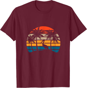 Retro Sunset Pelican Vintage Beach Bird with Palm Trees Men Women T-Shirt - T-Shirt | Maroon