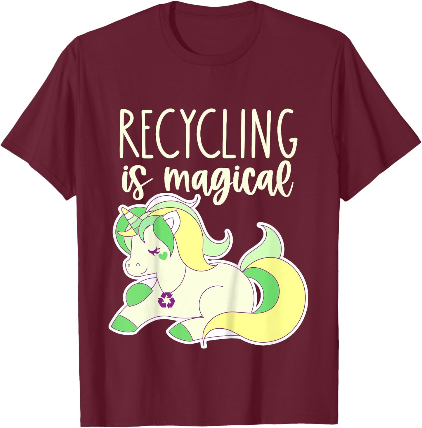 Kids Toddler Earth Day Recycle Unicorn Girls Recycling is Magical T-Shirt - T-Shirt | Maroon