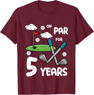 5th Birthday Golf Funny Golfer 5 Year Old Boy Girl T-Shirt - T-Shirt | Maroon