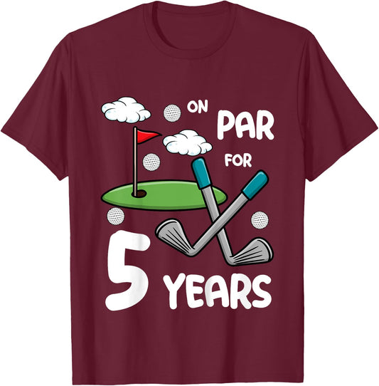 5th Birthday Golf Funny Golfer 5 Year Old Boy Girl T-Shirt - T-Shirt | Maroon