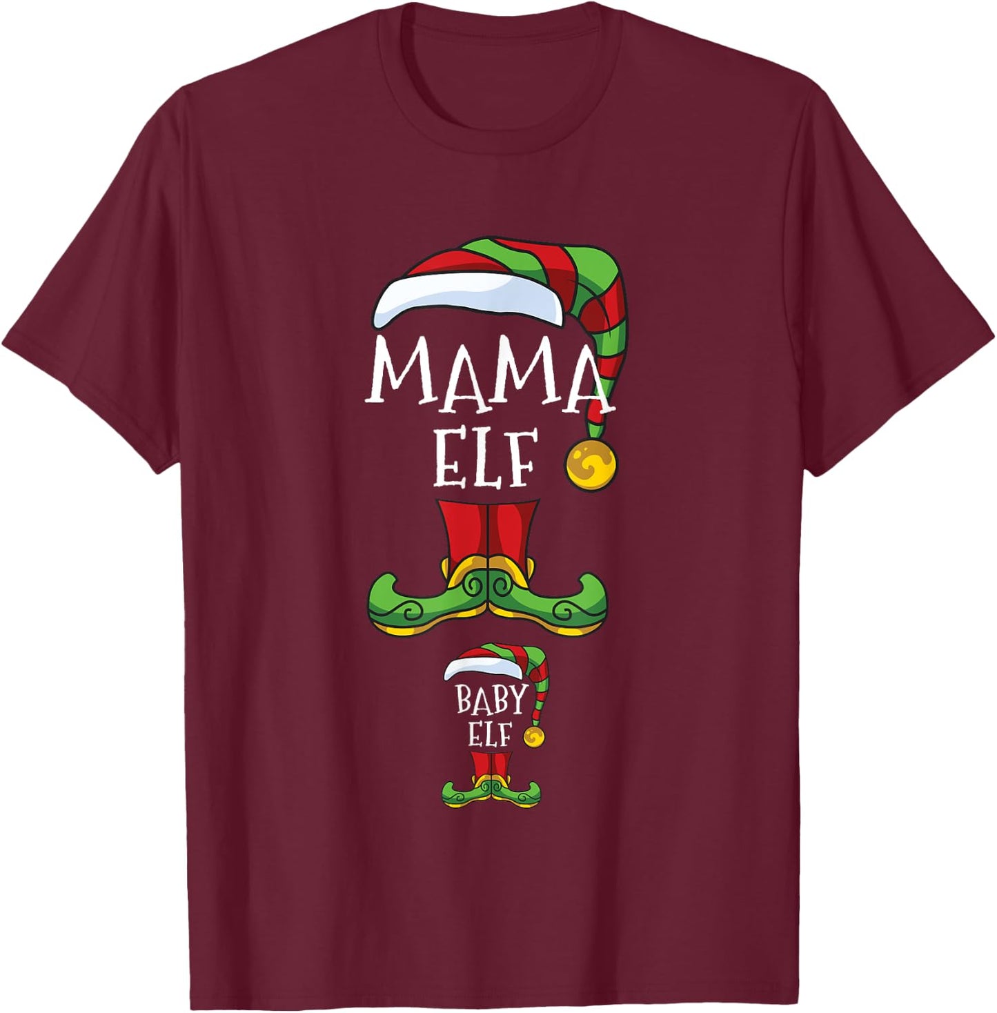 Mama And Baby Elf Pregnancy Matching Family Christmas T-Shirt - T-Shirt | Maroon