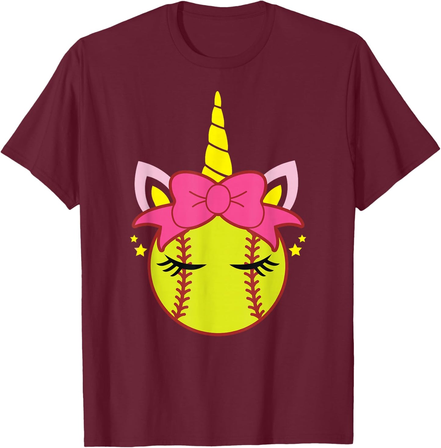 Coquette Unicorn Softball Bow Girls Women T-Shirt - T-Shirt | Maroon