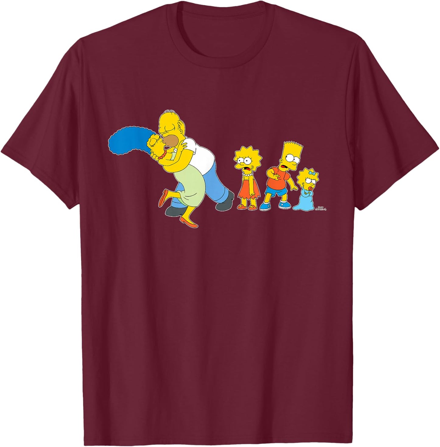 The Simpsons Marge Homer Beard Lisa Maggie Kiss T-Shirt - T-Shirt | Maroon