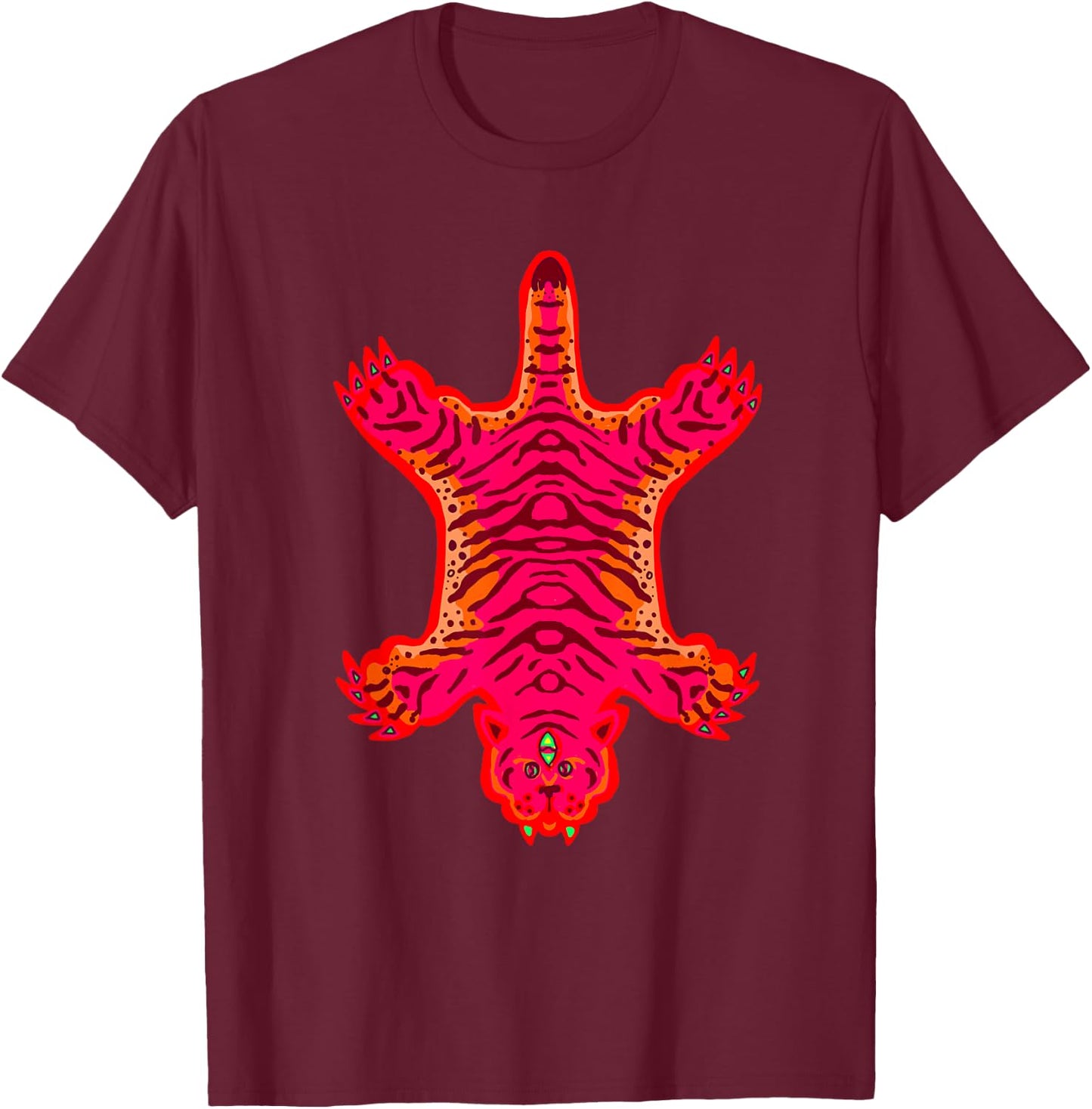 Colorful Mystical Tiger Rug Illustration T-Shirt - T-Shirt | Maroon