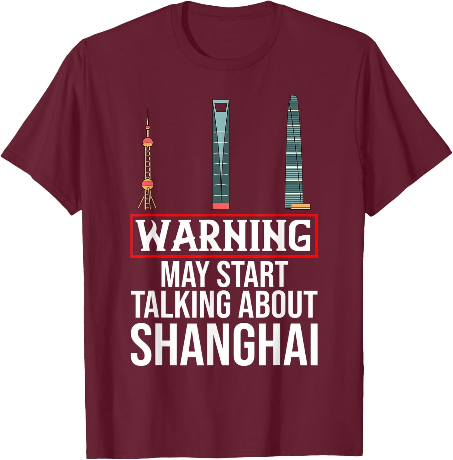 Shanghai China City Skyline Map T-Shirt - T-Shirt | Maroon