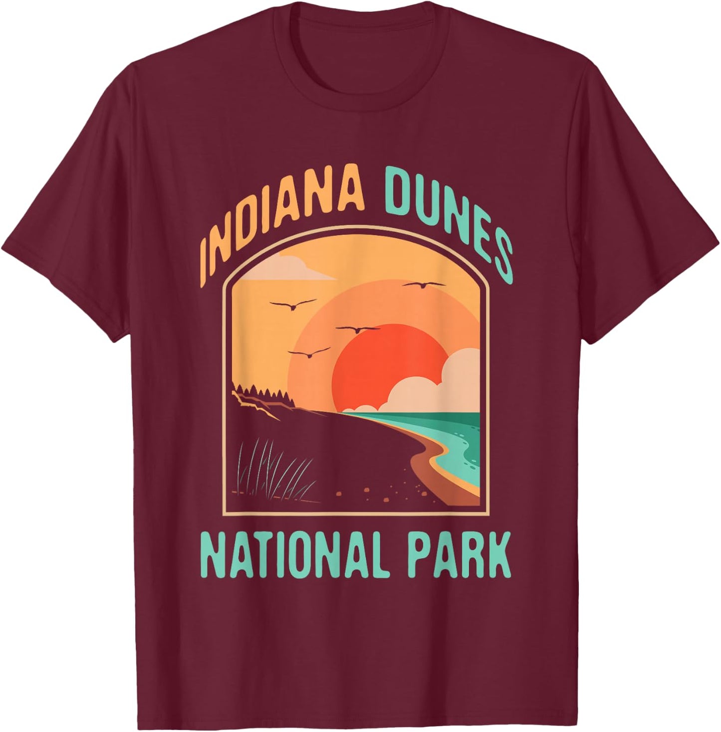 Indiana Dunes Souvenirs&Gifts Indiana Dunes National Park US Gift - Black, -Adults, Short Sleeve, , Small T-Shirt - T-Shirt | Maroon
