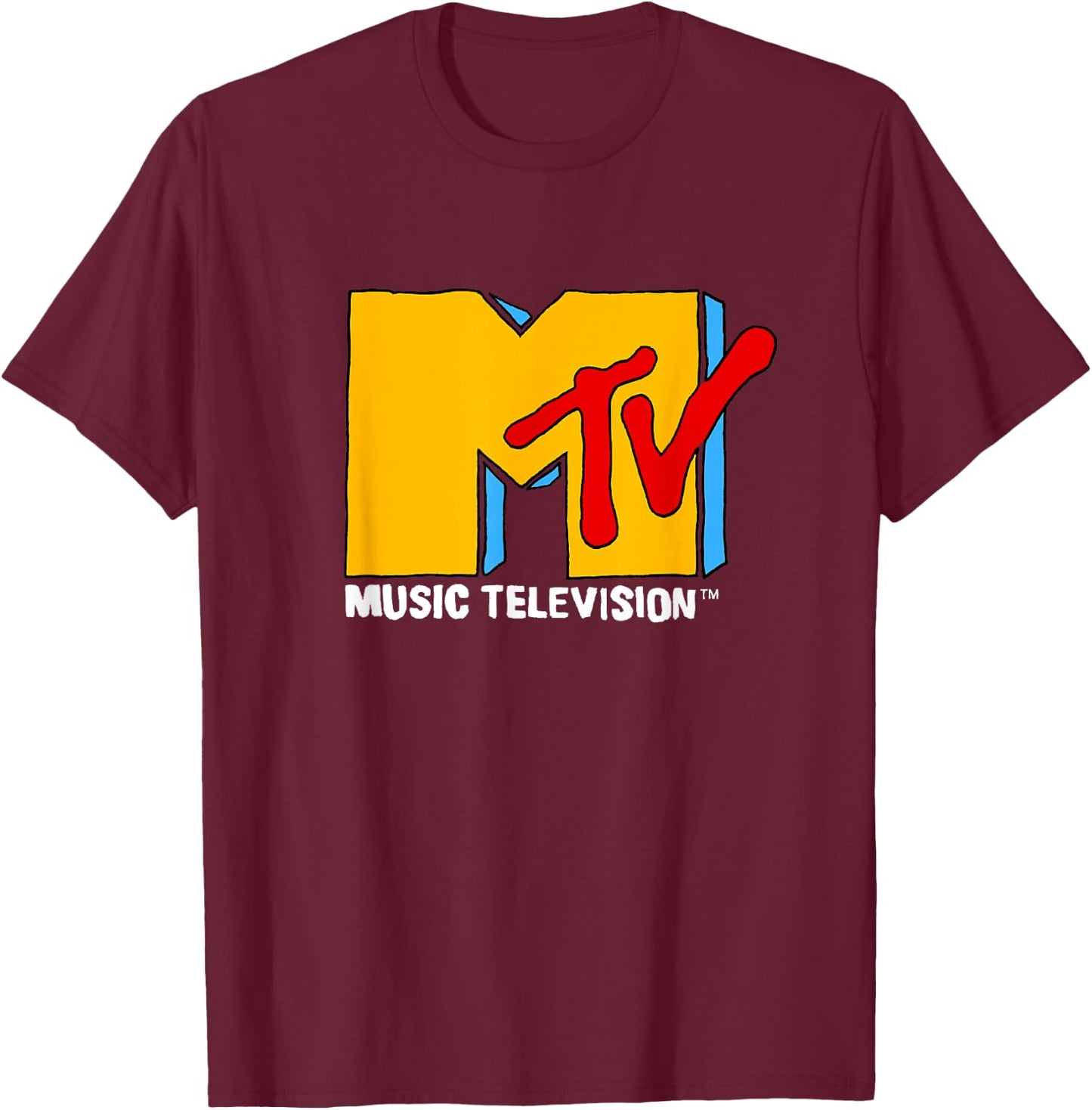 MTV Retro Eighties Neon Primary Color Pop Art Logo T-Shirt - T-Shirt | Maroon