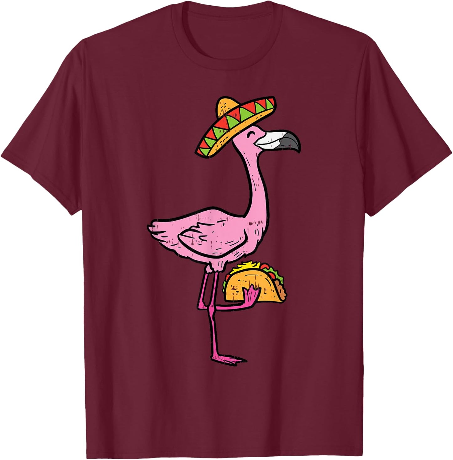 Mexican Flamingo Tacos Cute Cinco De Mayo Fiesta Animal T-Shirt - T-Shirt | Maroon