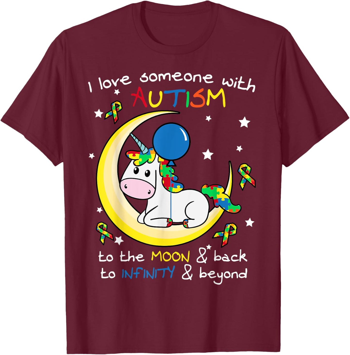 Unicorn Puzzle Moon Star Inspirational Autism Awareness Gift T-Shirt - T-Shirt | Maroon