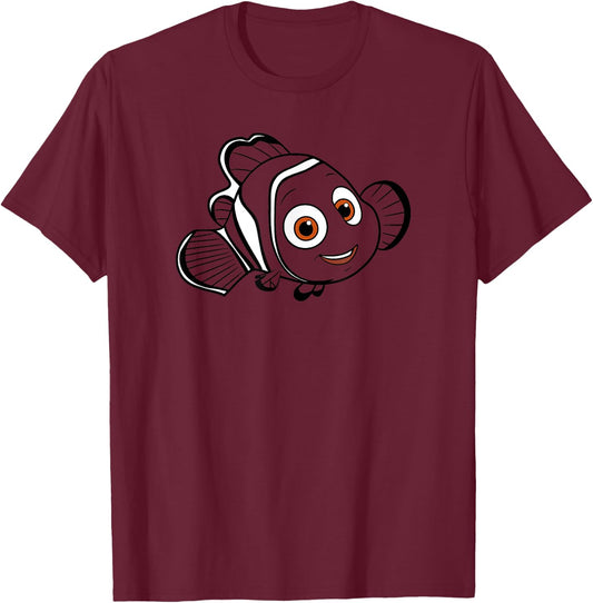 Disney Pixar Finding Dory Transparent Nemo Big Face Wave T-Shirt - T-Shirt | Maroon