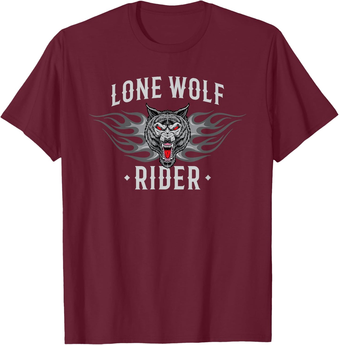 Lone Wolf Rider - Motorcycle Chopper Biker Motorbike T-Shirt - T-Shirt | Maroon