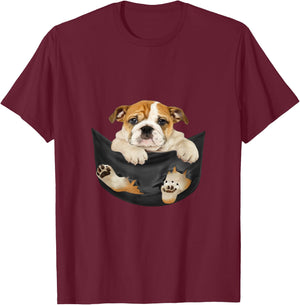 Dog Lovers Gifts Bulldog In Pocket Funny Dog Face T-Shirt - T-Shirt | Maroon