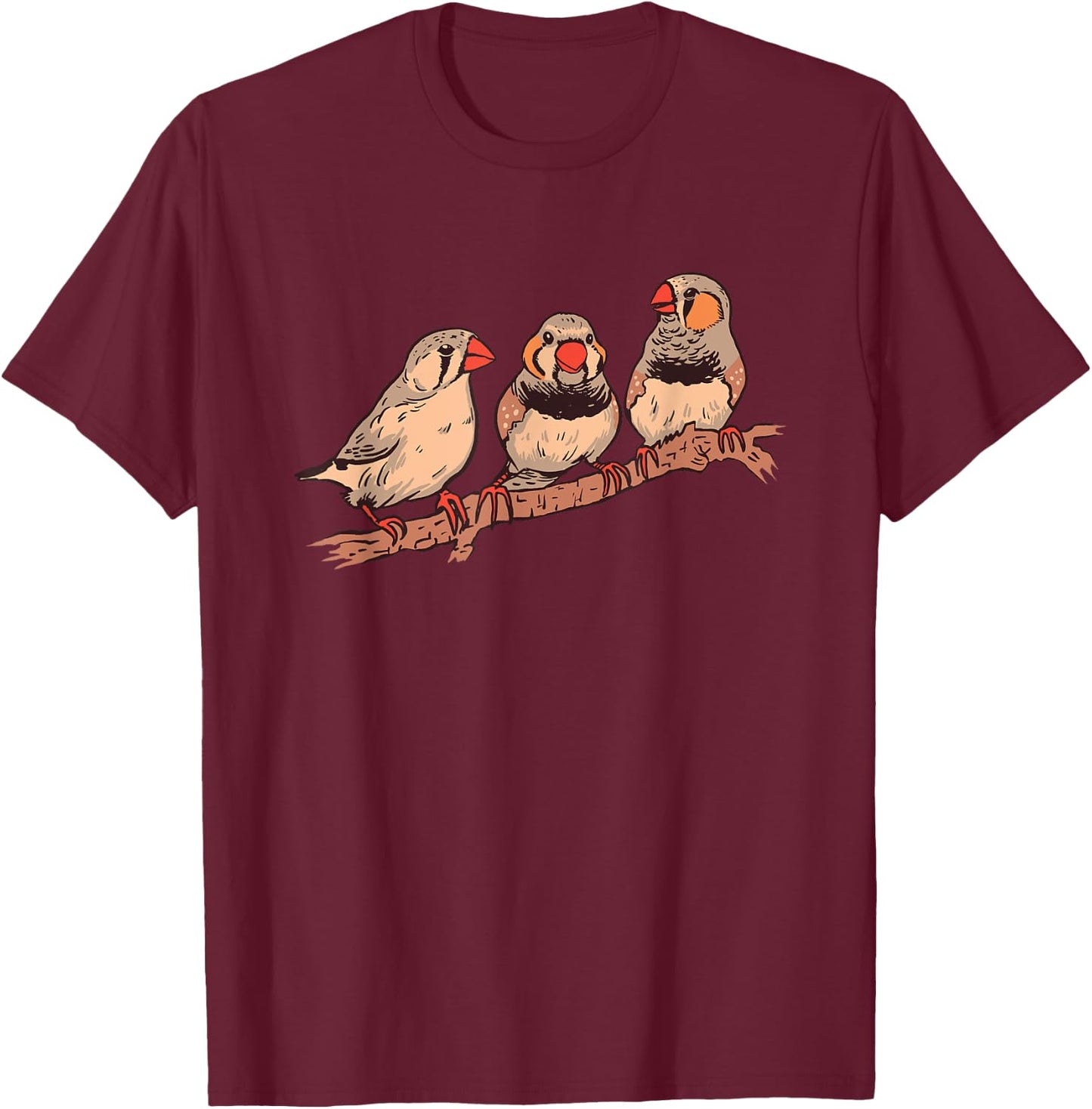 Three Zebra Finches On A Branch Pet Birds Zebra Finch T-Shirt - T-Shirt | Maroon