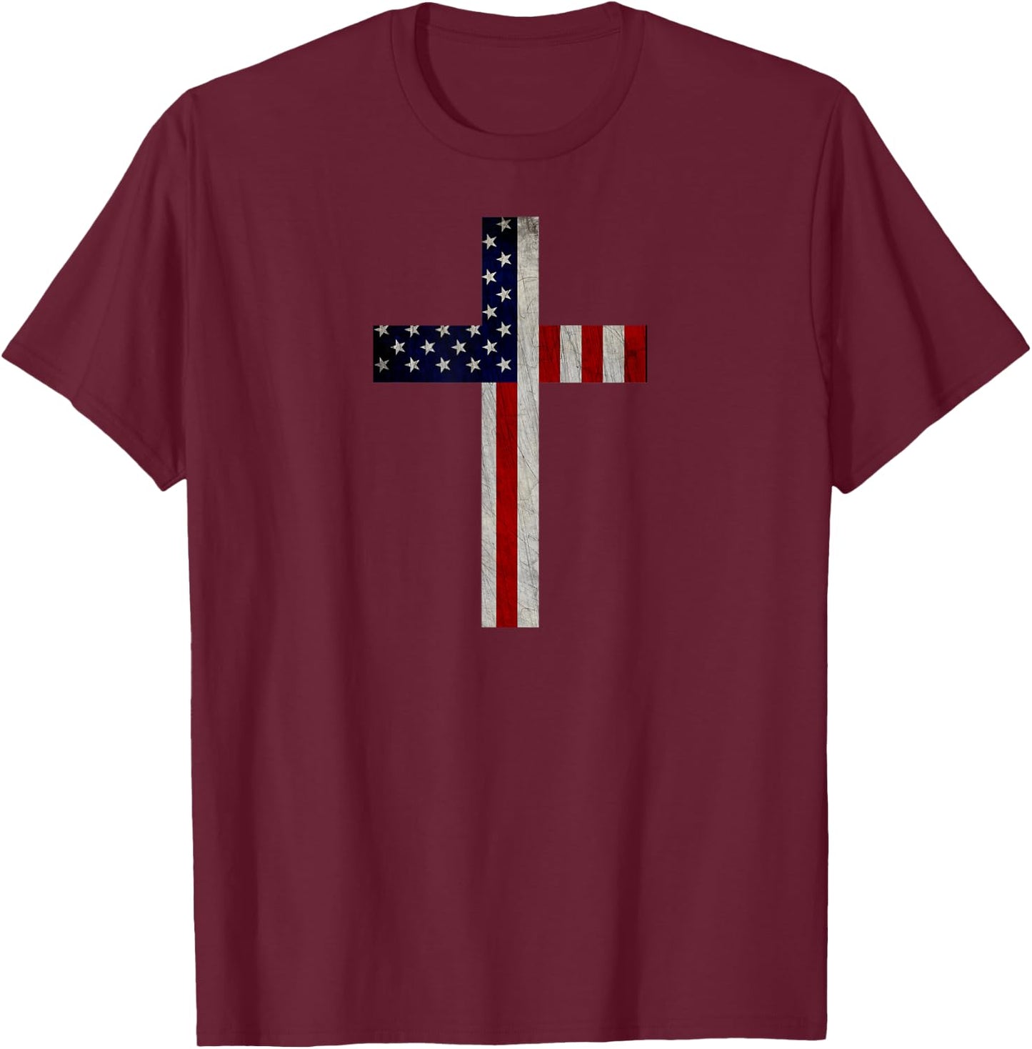 Vintage American Flag Christian Cross USA T-Shirt - T-Shirt | Maroon