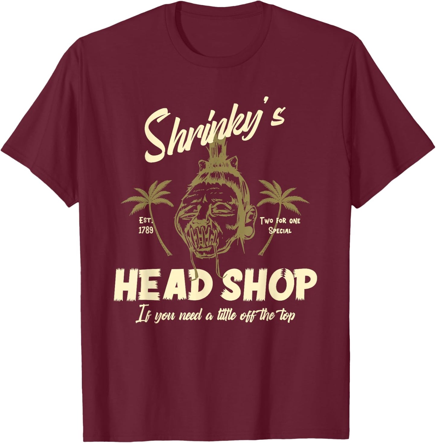 Psychobilly Shrunken Head Horror T-Shirt - T-Shirt | Maroon