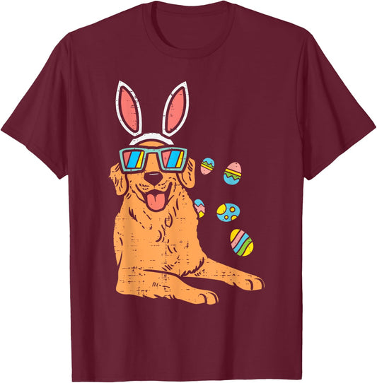 Golden Retriever Bunny Glasses Easter Eggs Dog Owner Lover Women Kids T-Shirt - T-Shirt | Maroon