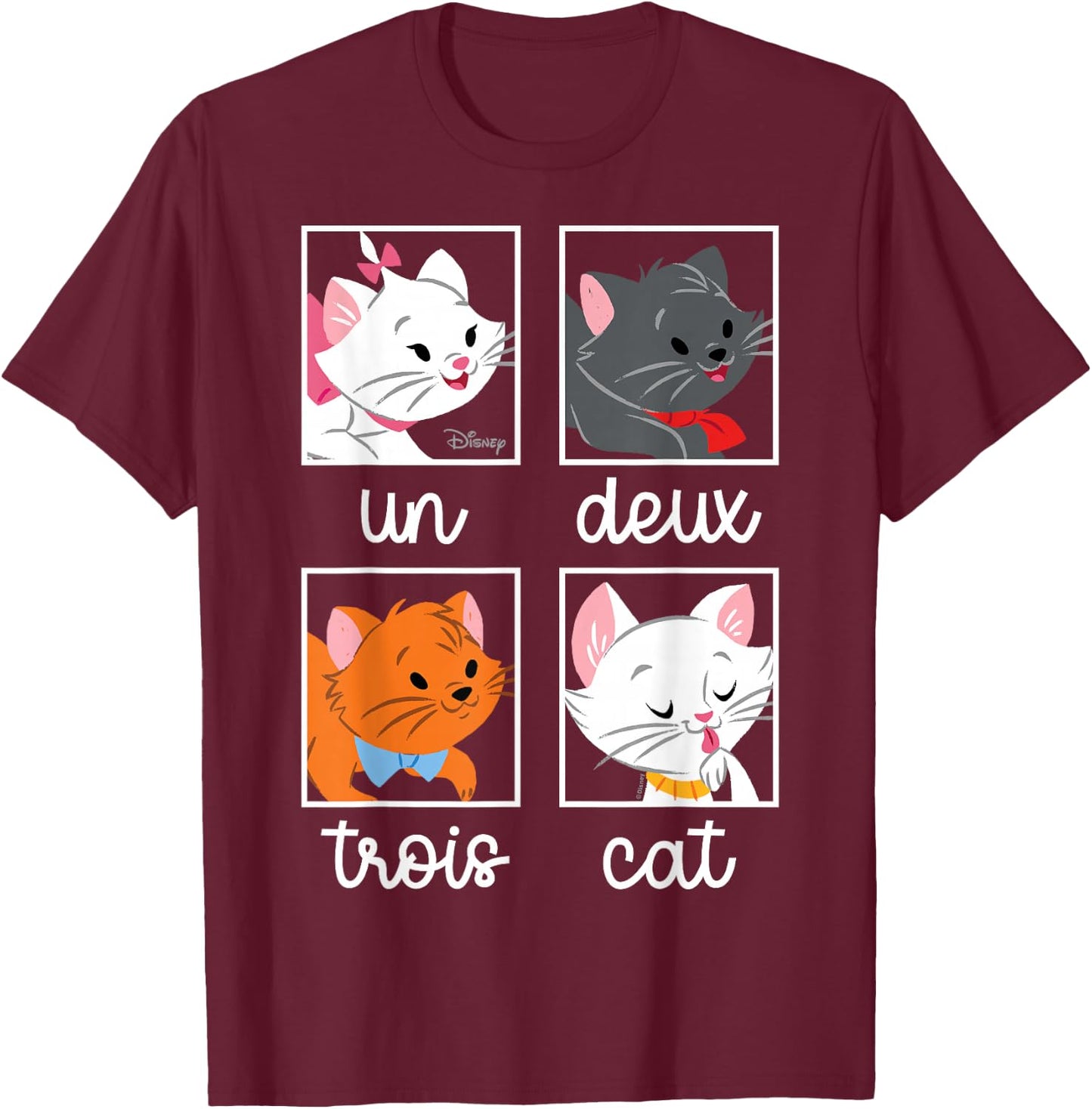 The Aristocats - Un Deux Trois Cat Character Squares T-Shirt - T-Shirt | Maroon