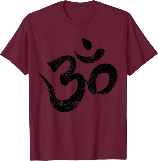 Distressed Om Meditation Spiritual Indian Yoga Symbol Om T-Shirt - T-Shirt | Maroon