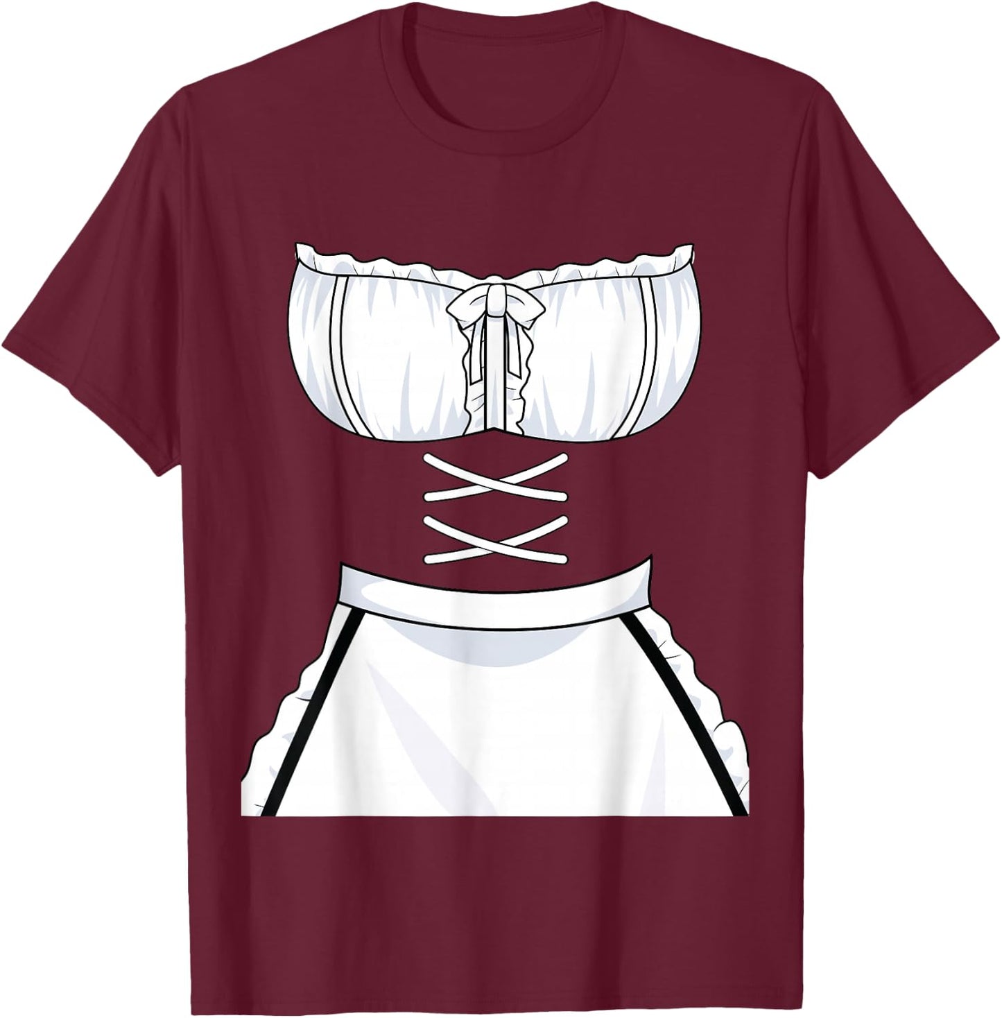 Japanese Anime French Apron - Maid Dress Cosplay Costume T-Shirt - T-Shirt | Maroon