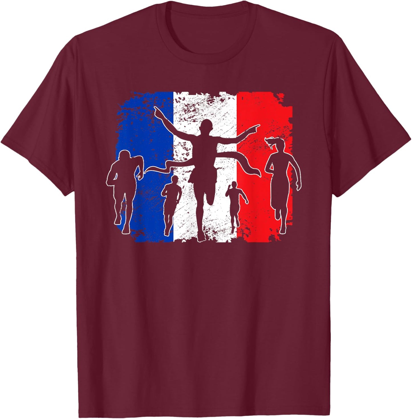 French Flag France Running Marathon Runners T-Shirt - T-Shirt | Maroon