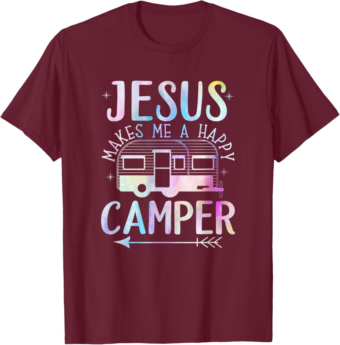 Jesus Makes Me A Happy Camper Camping RV Christian Religious T-Shirt - T-Shirt | Maroon