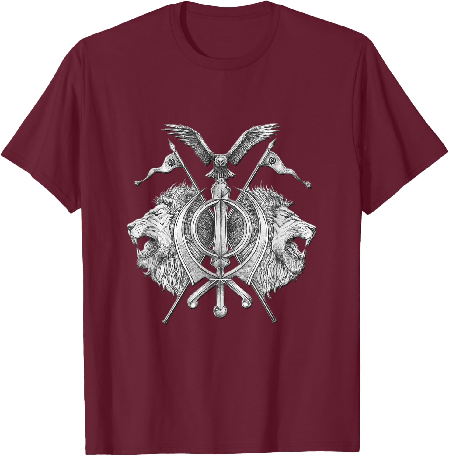 Sikh Brave Lion Khanda T-Shirt - T-Shirt | Maroon