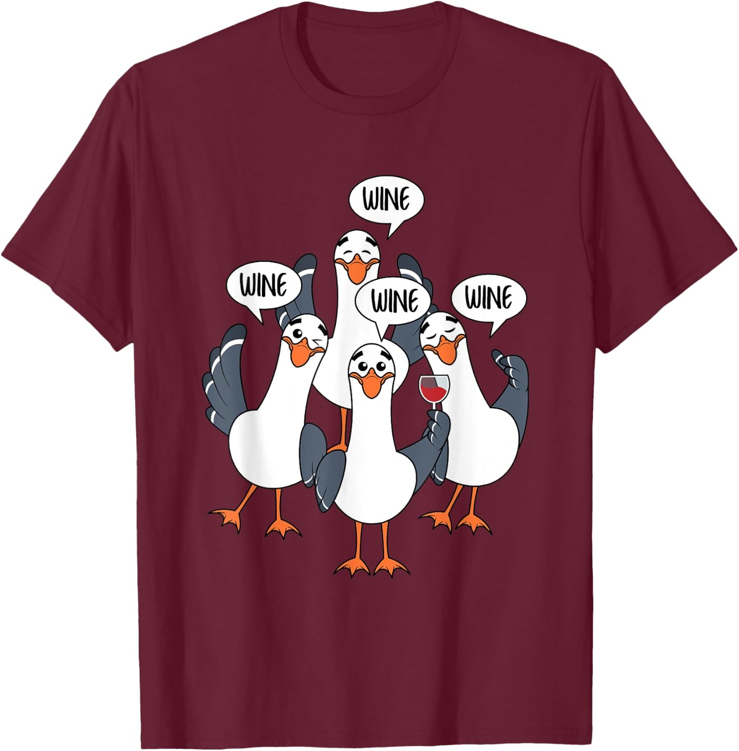 Seagull Wine Funny Bird Lover Drinking Enthusiast Women Gift T-Shirt - T-Shirt | Maroon