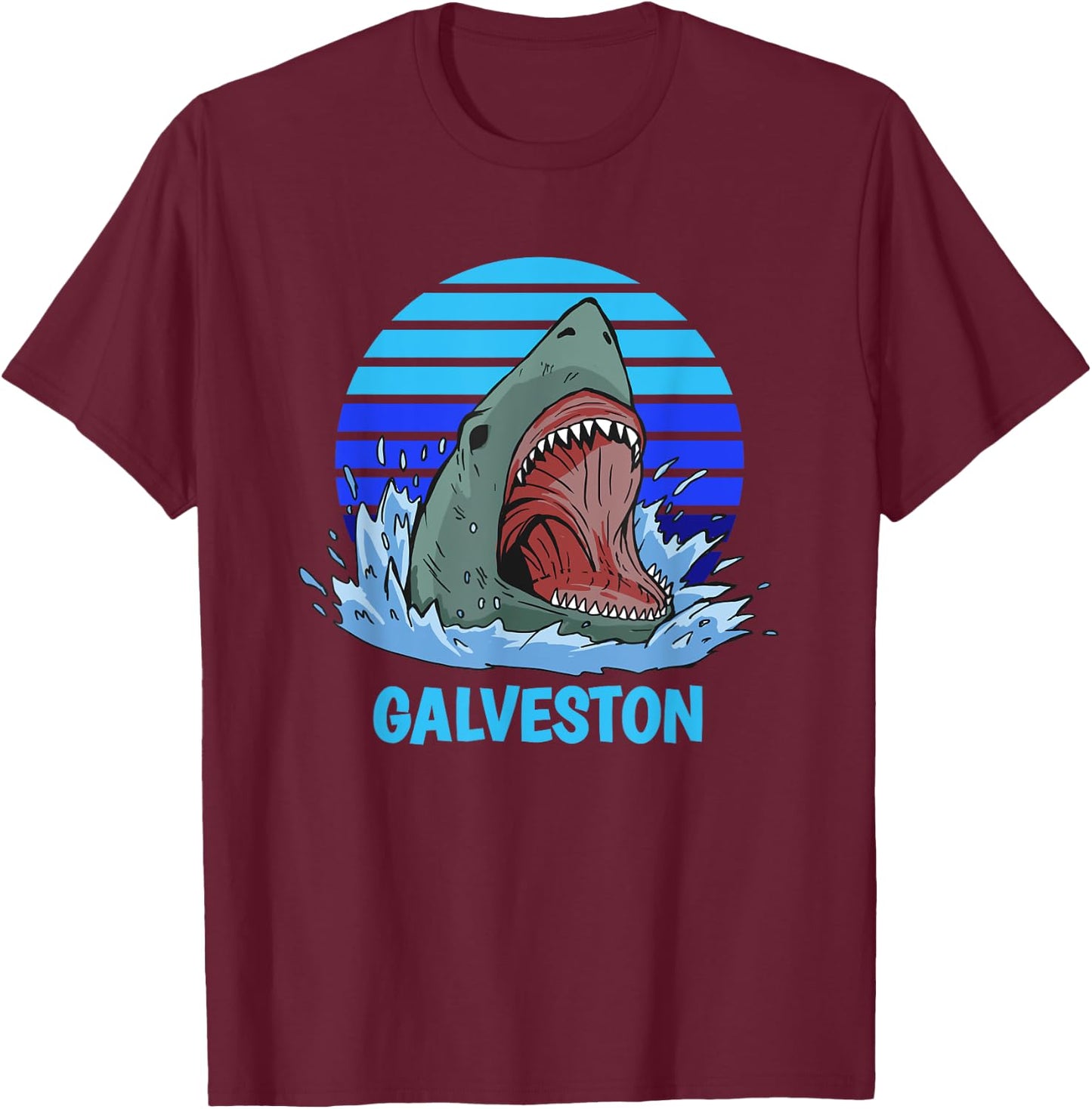 Galveston Vacation Shark Theme T-Shirt - T-Shirt | Maroon