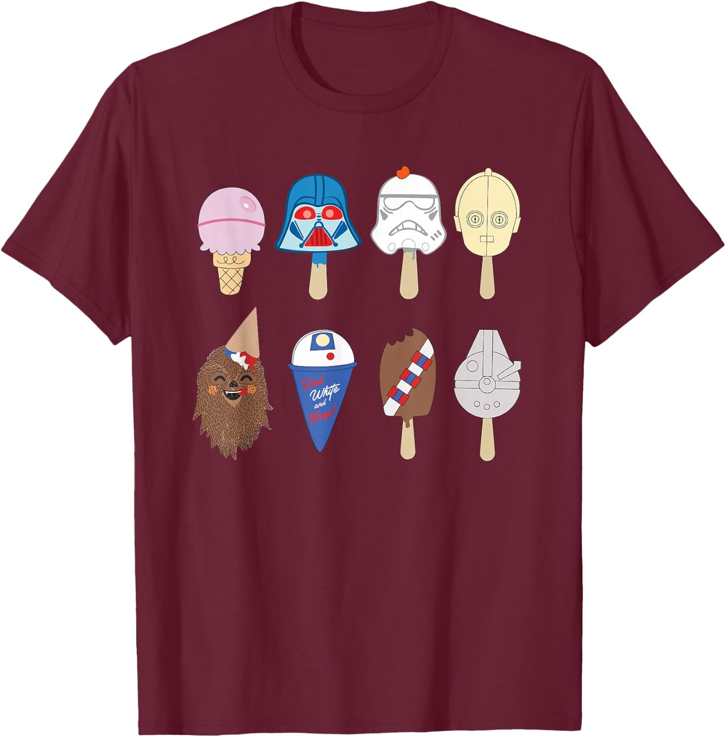 Star Wars Characters as Nostalgic Ice Cream T-Shirt - T-Shirt | Maroon