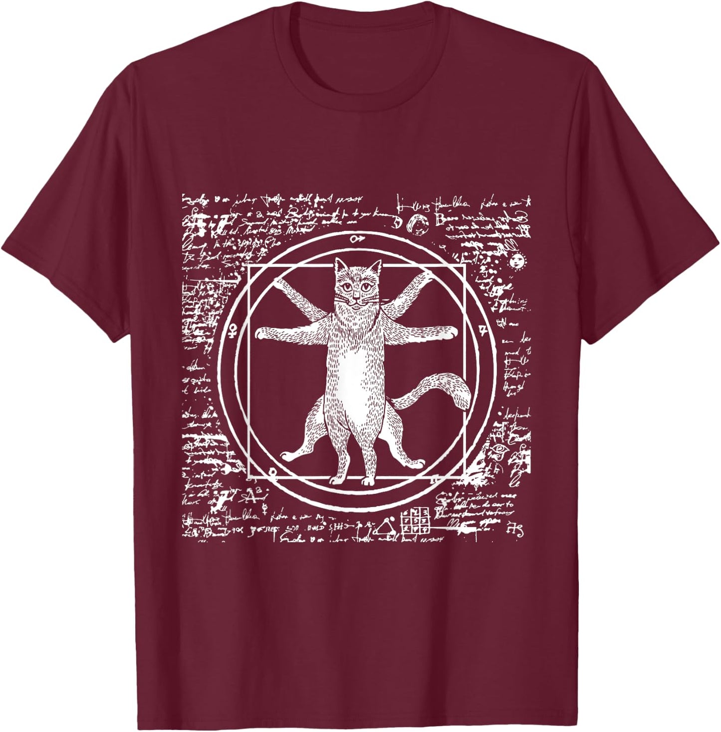 Leonardo Da Vinci Vitruvian cat lover T-Shirt - T-Shirt | Maroon