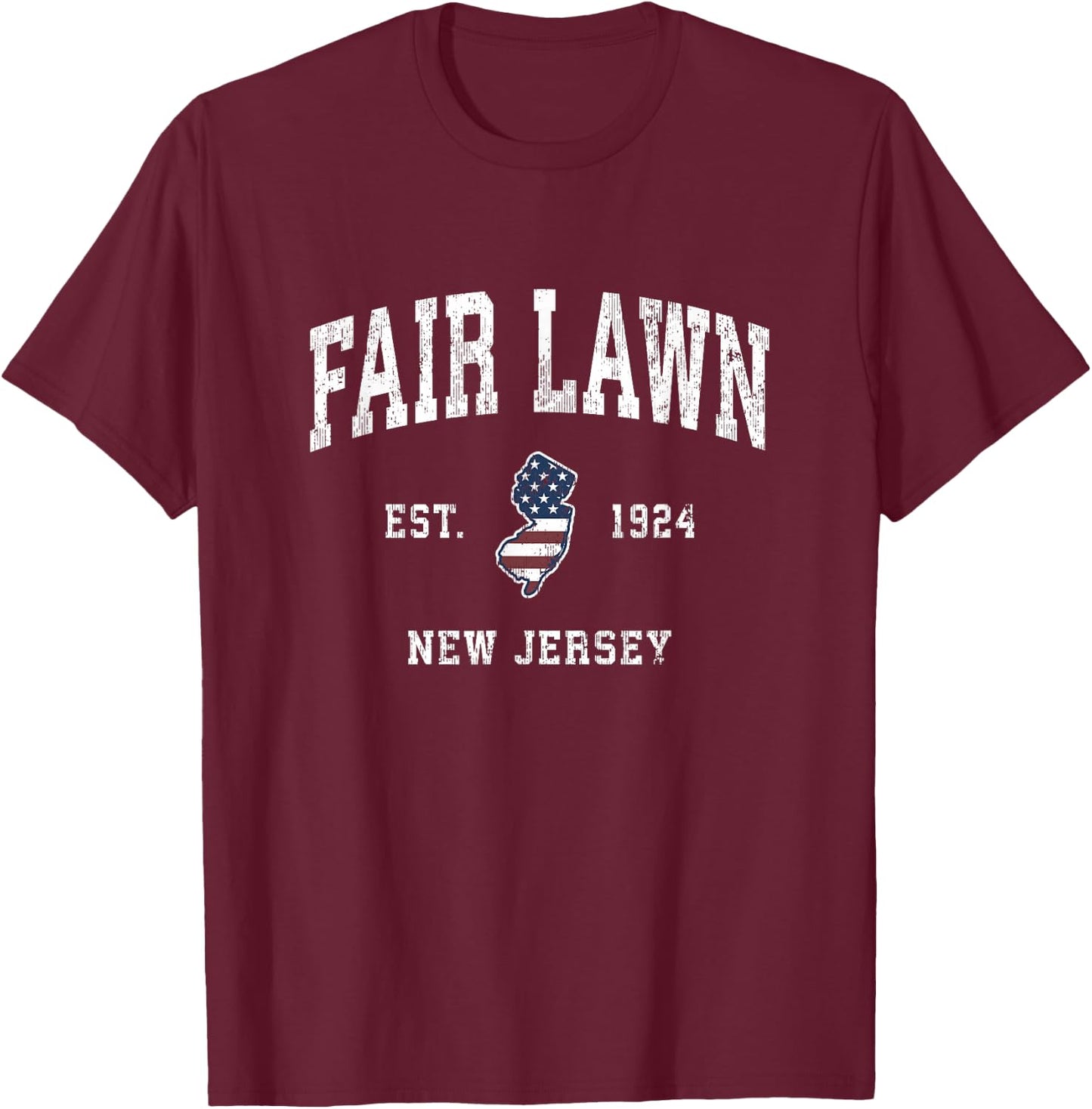 Fair Lawn New Jersey NJ Vintage American Flag Sports Design T-Shirt - T-Shirt | Maroon