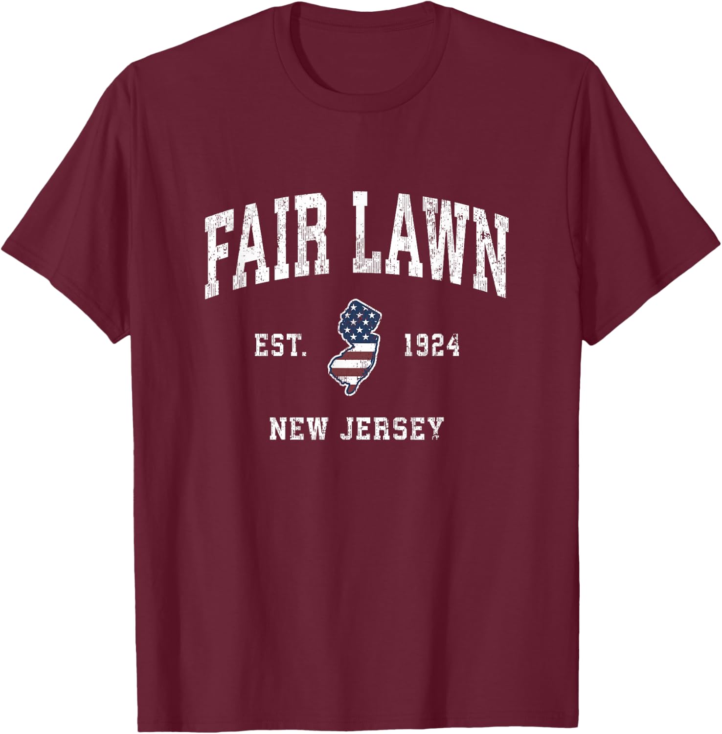 Fair Lawn New Jersey NJ Vintage American Flag Sports Design T-Shirt - T-Shirt | Maroon