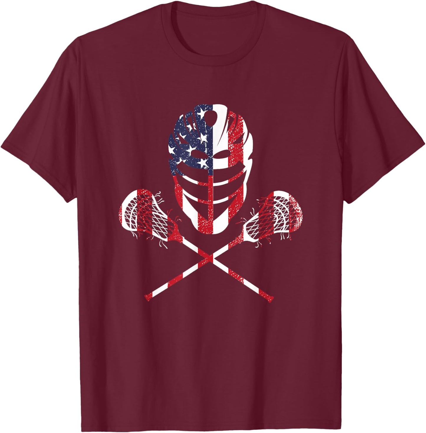 Lacrosse American Flag Lax Helmet Sticks 4th of July T-Shirt - T-Shirt | Maroon