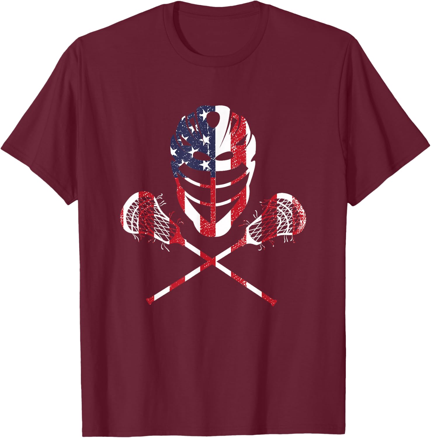 Lacrosse American Flag Lax Helmet Sticks 4th of July T-Shirt - T-Shirt | Maroon