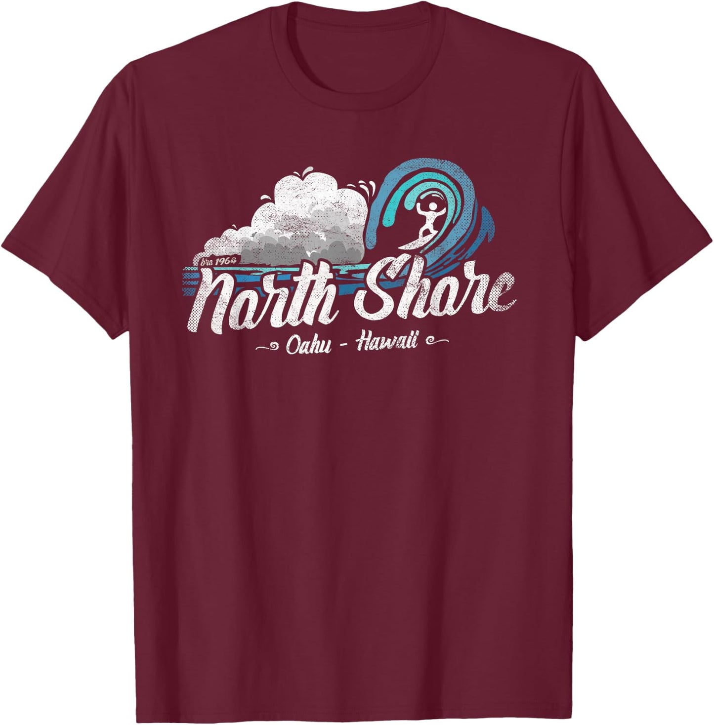 Vintage North Shore, Sunset Beach, Pipeline, Oahu, Hawaii T-Shirt - T-Shirt | Maroon
