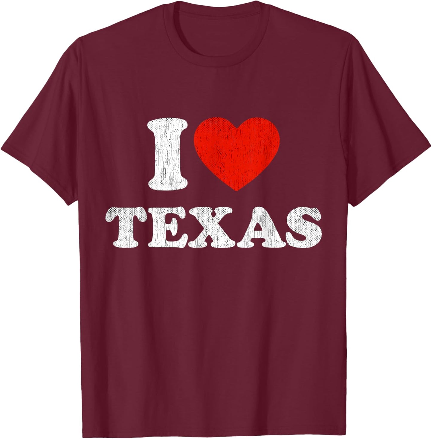 I Love Texas Top Red Heart Shirt TX State Souvenir T-Shirt - T-Shirt | Maroon